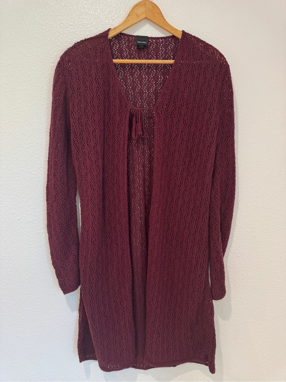Vintage Burgundy Crochet Open Knit Tie Duster Whimsigoth Fairycore Grunge L